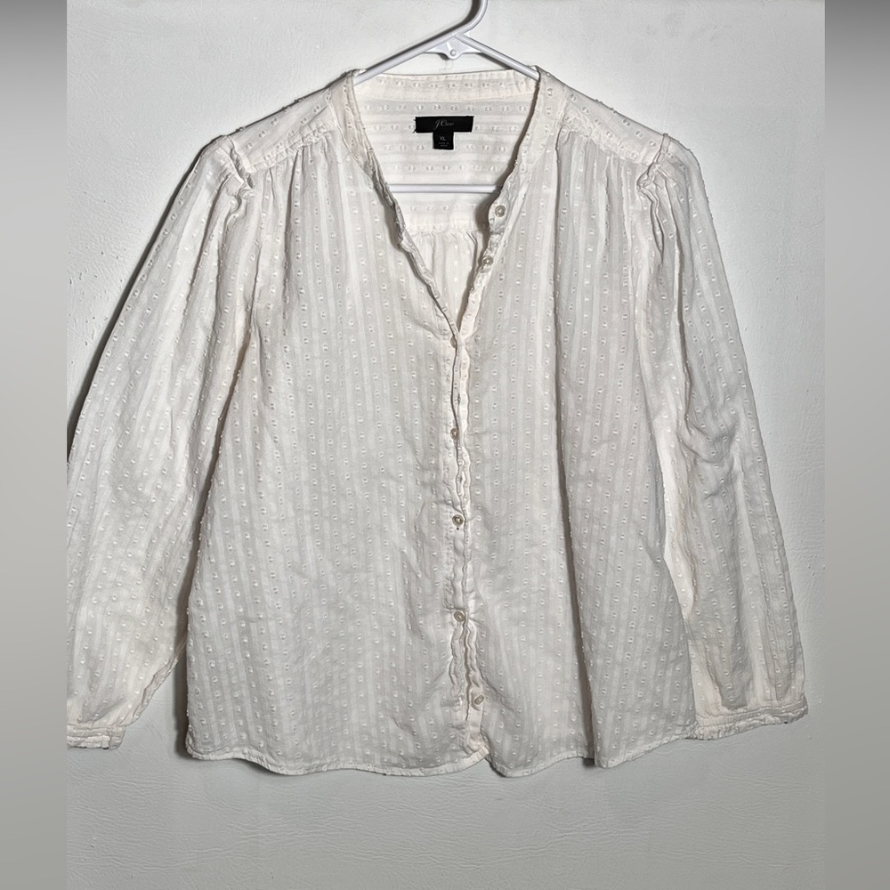 J. Crew Cream Textured Button-Up Blouse L/XL